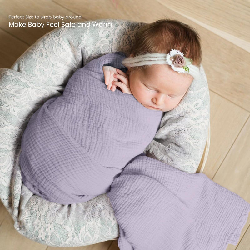 Lulu moon lulumoon Muslin Swaddle Blanket Baby - Cotton Swaddling Blanket Soft Baby Receiving Blankets Neutral 3Pack(Pink+Purple) - Image 2